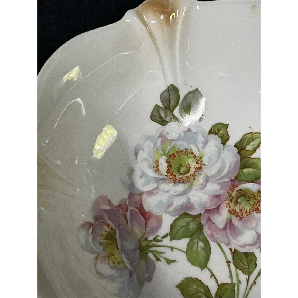 Antique‎ Porcelain Floral Serving Bowl 10.5” Hand Painted Made in Germany